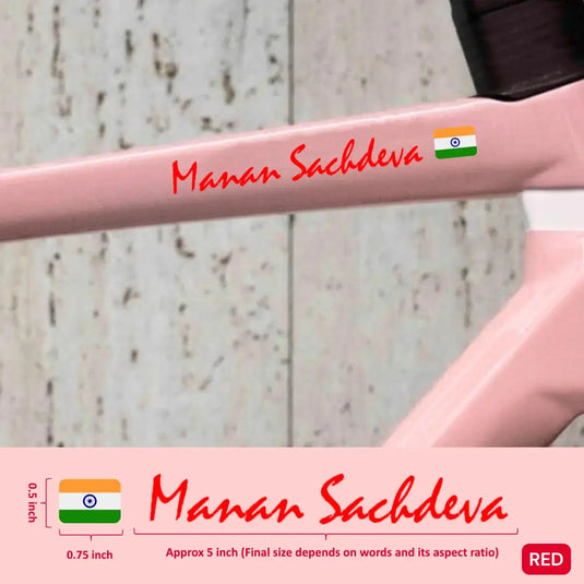 Premium Cyclist Name Sticker Decal with Indian Flag (set of 2)