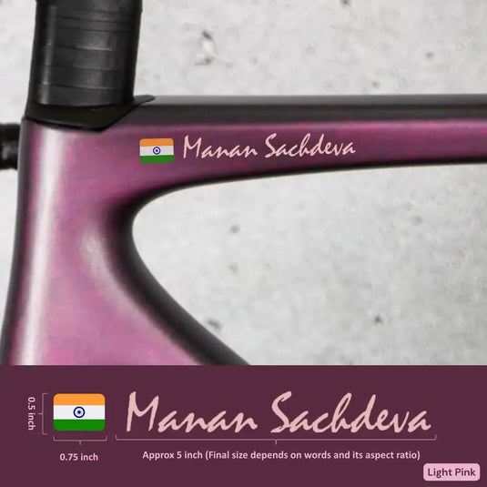 Premium Cyclist Name Sticker Decal with Indian Flag (set of 2)
