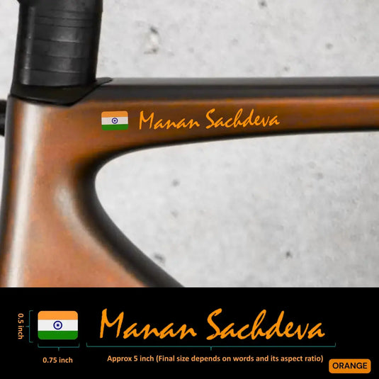 Premium Cyclist Name Sticker Decal with Indian Flag (set of 2)