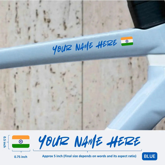 Premium Cyclist Name Sticker Decal with Indian Flag (set of 2)