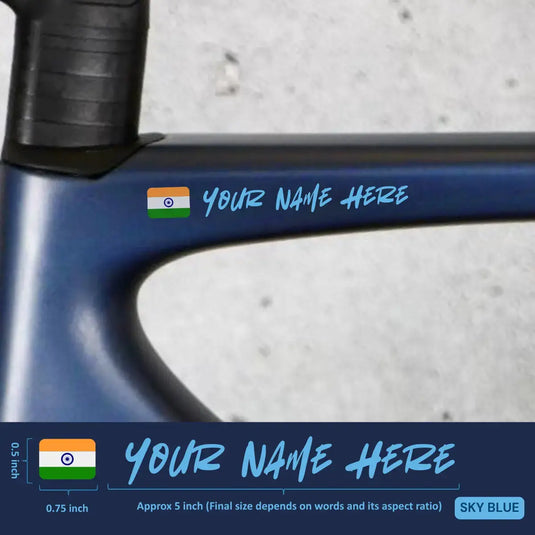 Premium Cyclist Name Sticker Decal with Indian Flag (set of 2)