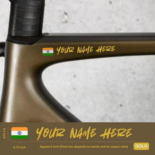 Premium Cyclist Name Sticker Decal with Indian Flag (set of 2)