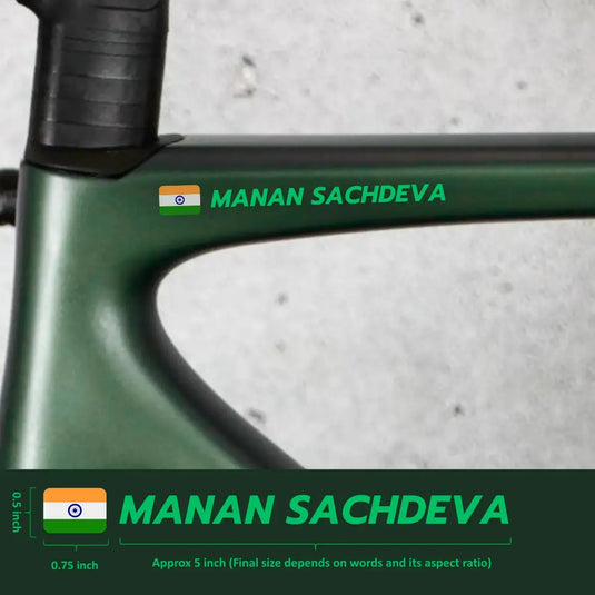Premium Cyclist Name Sticker Decal with Indian Flag (set of 2)
