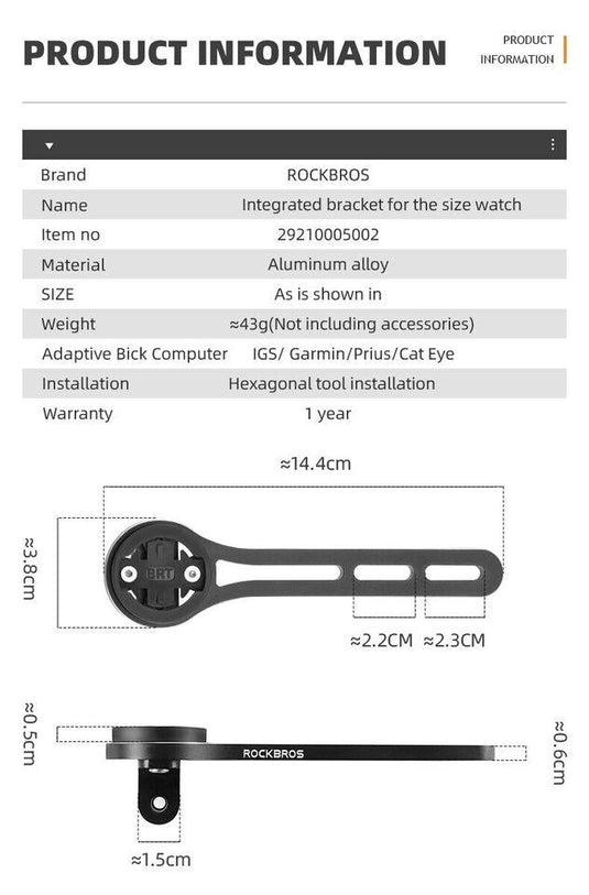 Rockbros Bike Computer Mount, Out Front Aluminum Bicycle Computer Mount for Road Bikes Aero Integrated Handlebar Compatible with Garmin, Wahoo, Bryton and GoPro