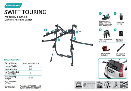 BNB BEARACK | CAR TRUNK BIKE RACK | SWIFT TOURING - MADOVERBIKING -  BNB BeaRack