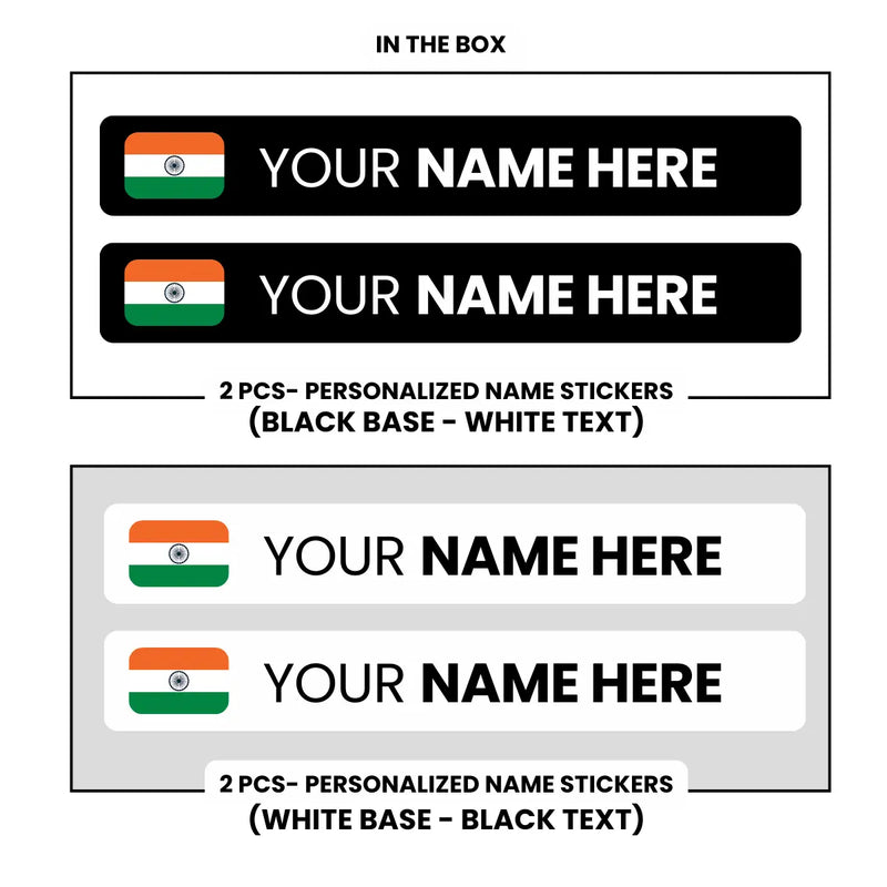 Load image into Gallery viewer, Personalized Rider Name Sticker with Indian Flag - Waterproof (Set of 4) MADOVERBIKING MADOVERBIKING
