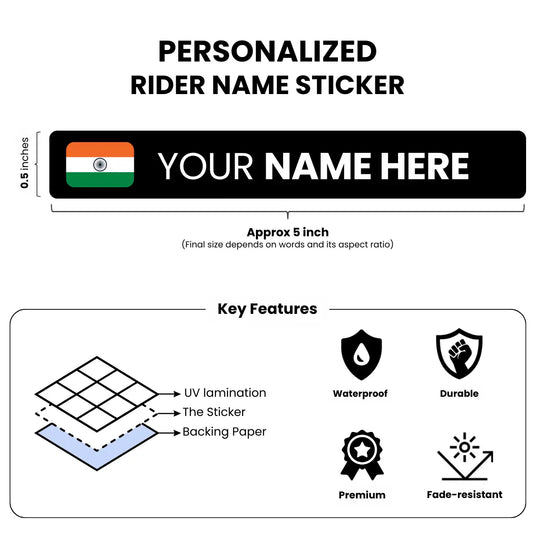 Personalized Rider Name Sticker with Indian Flag - Waterproof (Set of 4) MADOVERBIKING MADOVERBIKING