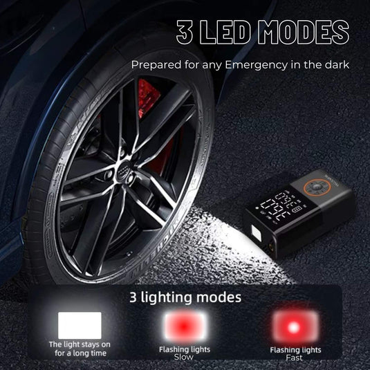 Portable Electric Pump | YELLOWFIN - 150 psi, 4000 MAh Battery, Presta/Schrader, Auto-Cut, LED/Power Bank - MADOVERBIKING