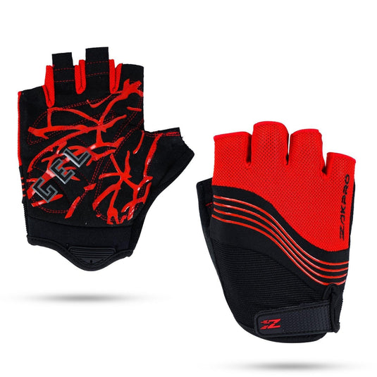 ZAKPRO Cycling Gloves Gel Series Anti-Slip Professional Half Finger - (Red)