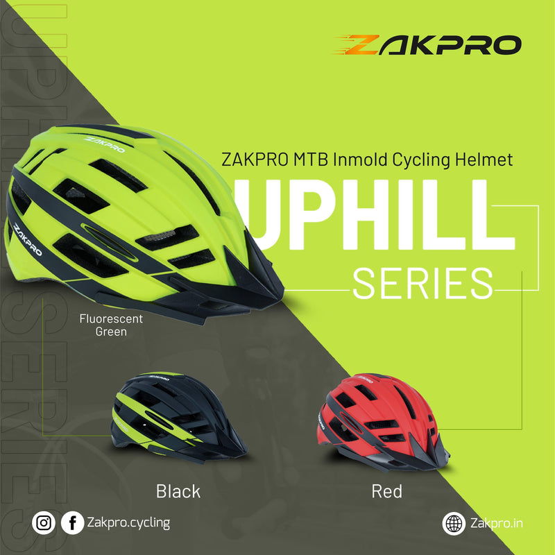 Load image into Gallery viewer, ZAKPRO MTB Inmold Cycling Helmet with Rear LED Flicker Lights - Uphill (SeriesFluorescent Green)
