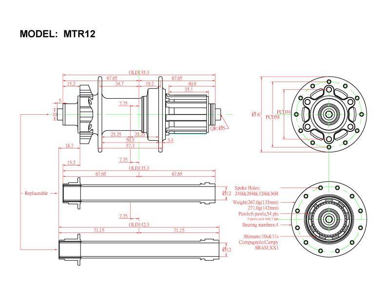 Load image into Gallery viewer, Bitex MTR12 Rear Disc Hub, ISO , Shimano 11s(w/abs)
