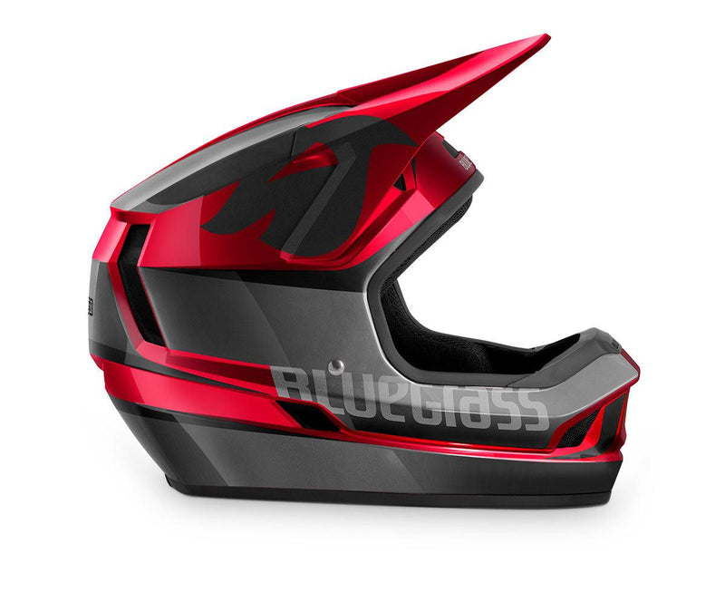 Load image into Gallery viewer, Bluegrass Legit Downhill Cycling Helmet (Black/Red Metallic/Glossy) - MADOVERBIKING
