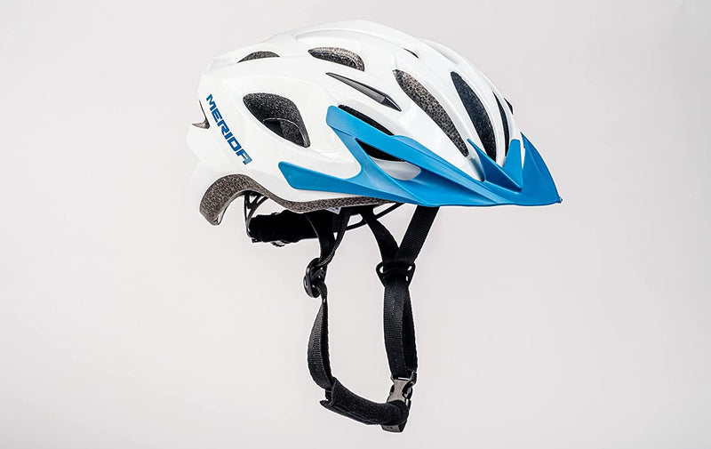 Load image into Gallery viewer, Merida Charger KJ201 Cycle Helmet | White &amp; Blue - MADOVERBIKING
