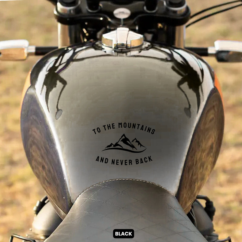 Load image into Gallery viewer, Premium Vinyl Based Sticker Decal &quot;TO THE MOUNTAINS AND NEVER BACK&quot; (pack of 2 pcs) for Cars &amp; Bikes - MADOVERBIKING -  MADOVERBIKING
