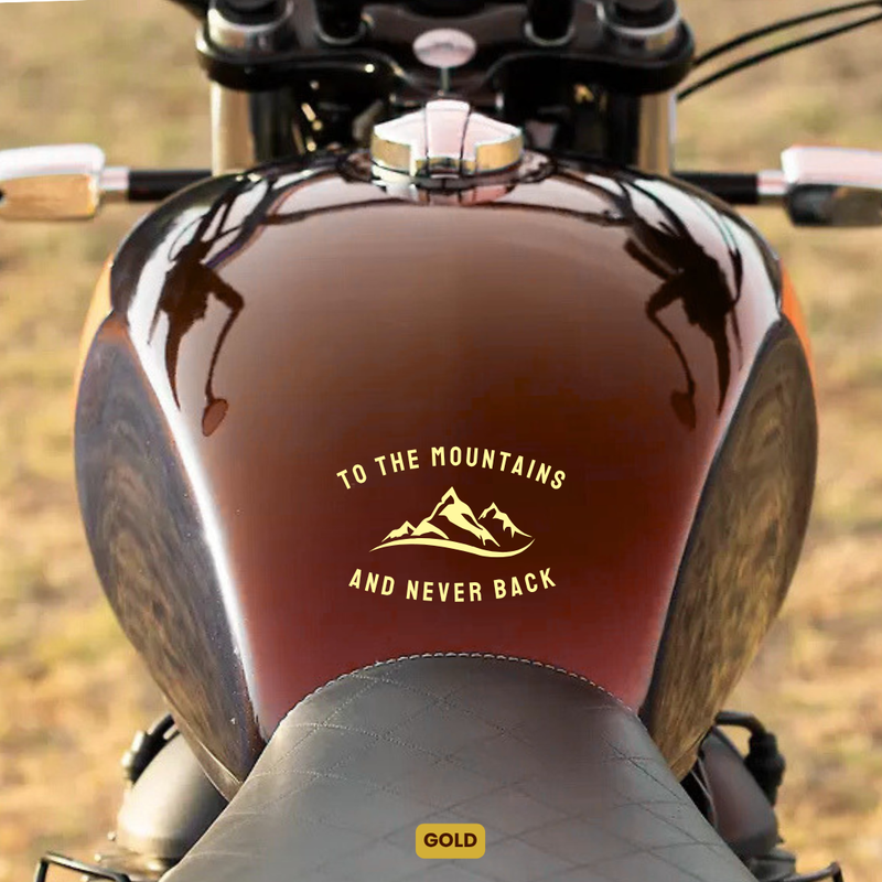 Load image into Gallery viewer, Premium Vinyl Based Sticker Decal &quot;TO THE MOUNTAINS AND NEVER BACK&quot; (pack of 2 pcs) for Cars &amp; Bikes - MADOVERBIKING -  MADOVERBIKING
