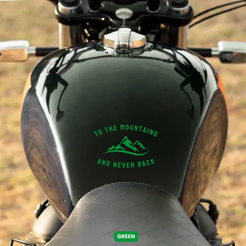 Load image into Gallery viewer, Premium Vinyl Based Sticker Decal &quot;TO THE MOUNTAINS AND NEVER BACK&quot; (pack of 2 pcs) for Cars &amp; Bikes - MADOVERBIKING -  MADOVERBIKING
