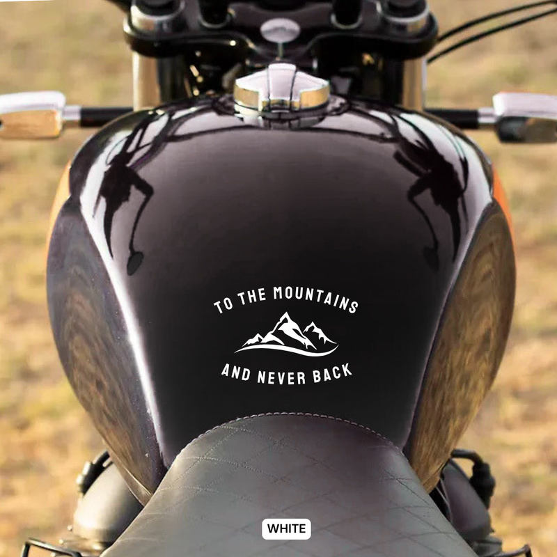 Load image into Gallery viewer, Premium Vinyl Based Sticker Decal &quot;TO THE MOUNTAINS AND NEVER BACK&quot; (pack of 2 pcs) for Cars &amp; Bikes - MADOVERBIKING -  MADOVERBIKING

