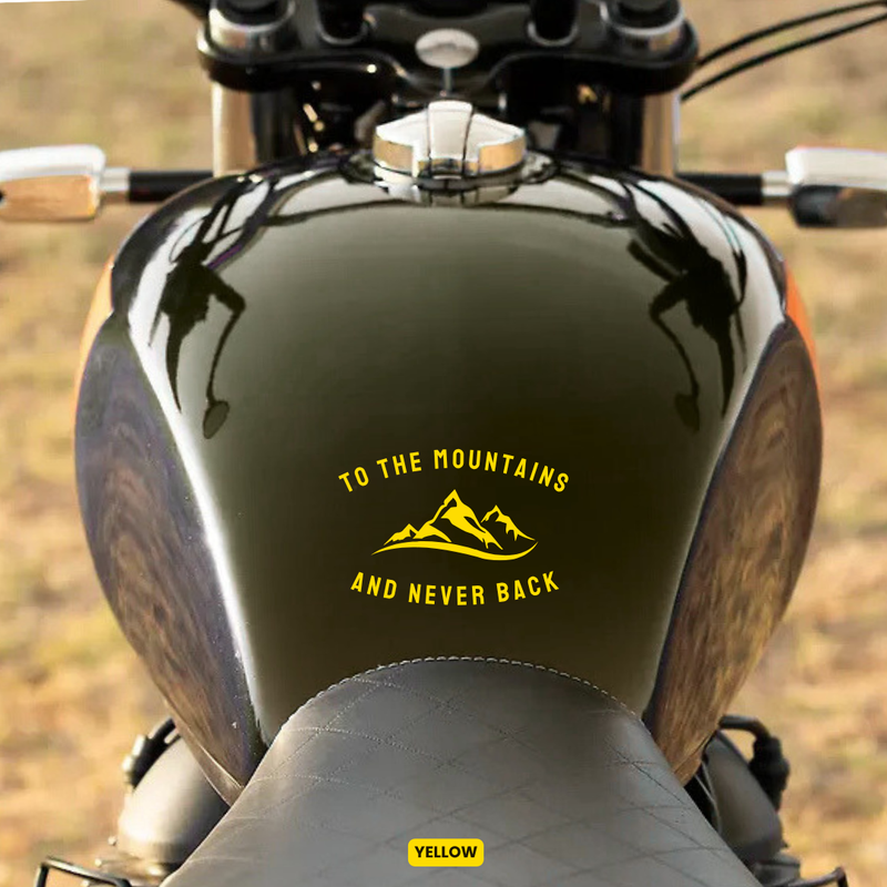 Load image into Gallery viewer, Premium Vinyl Based Sticker Decal &quot;TO THE MOUNTAINS AND NEVER BACK&quot; (pack of 2 pcs) for Cars &amp; Bikes - MADOVERBIKING -  MADOVERBIKING
