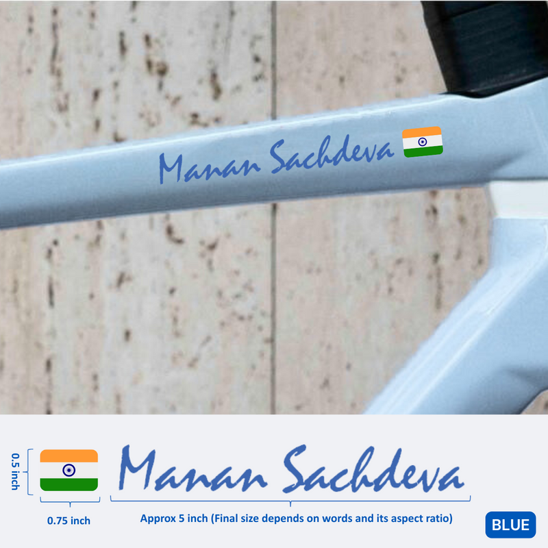 Load image into Gallery viewer, Premium Cyclist Name Sticker Decal with Indian Flag (set of 2) - MADOVERBIKING -  MADOVERBIKING
