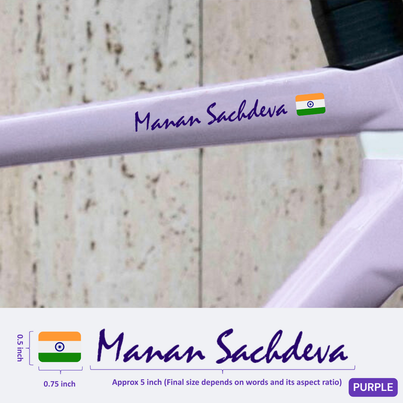 Load image into Gallery viewer, Premium Cyclist Name Sticker Decal with Indian Flag (set of 2) - MADOVERBIKING -  MADOVERBIKING
