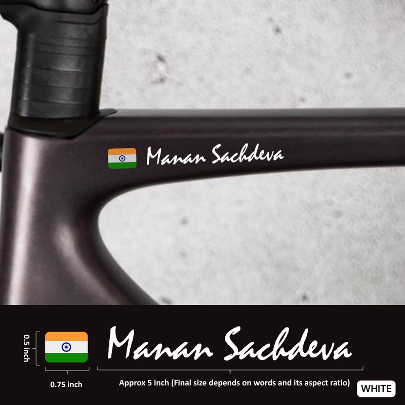 Load image into Gallery viewer, Premium Cyclist Name Sticker Decal with Indian Flag (set of 2) - MADOVERBIKING -  MADOVERBIKING
