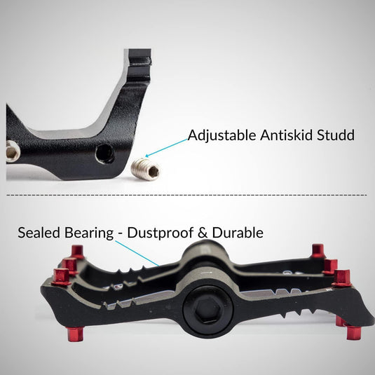 Promend Aluminium Alloy Sealed Bearing Wide Platform Lightweight Aluminium Pedals With 12 Anti-Skid Pins For Road, Bmx & Mtb Bike Bicycle (Black) - MADOVERBIKING