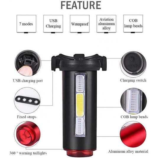 RIDE CYCLING USB RECHARGEABLE TAIL LIGHT CYLINDER DESIGN