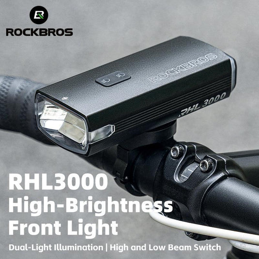 Rockbros Bike Light 3000 Lumens USB Rechargeable Bike Headlight Led IPX6 Waterproof Bike Front Light 5 Modes Aluminum Alloy Super Bright Bike Light for Night Riding - MADOVERBIKING