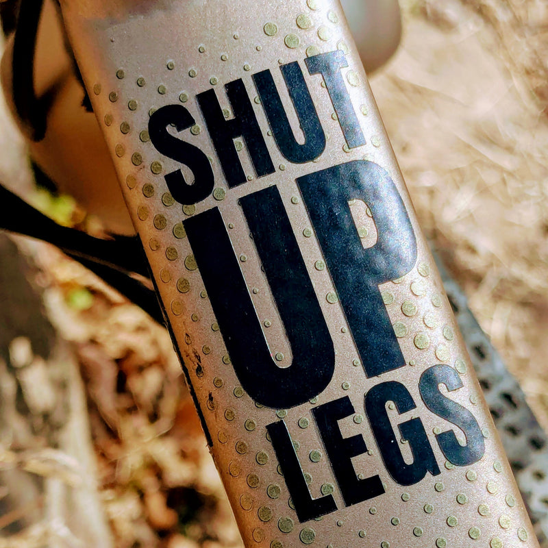 Load image into Gallery viewer, SHUT UP LEGS! Jens Voight Motivational Bike Top Tube Premium Vinyl Sticker (Set of 2)
