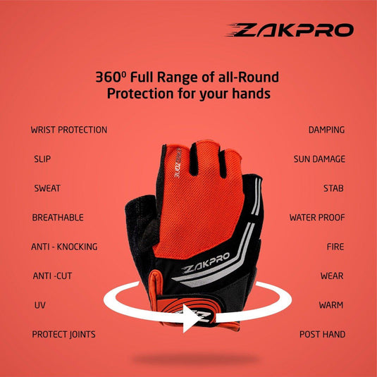ZAKPRO Cycling Gloves - Hybrid Series - (Red) - MADOVERBIKING